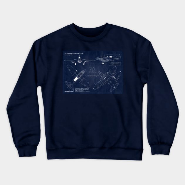 Mig-3 Mikoyan-Gurevich URSS Blueprint Crewneck Sweatshirt by Aircraft.Lover